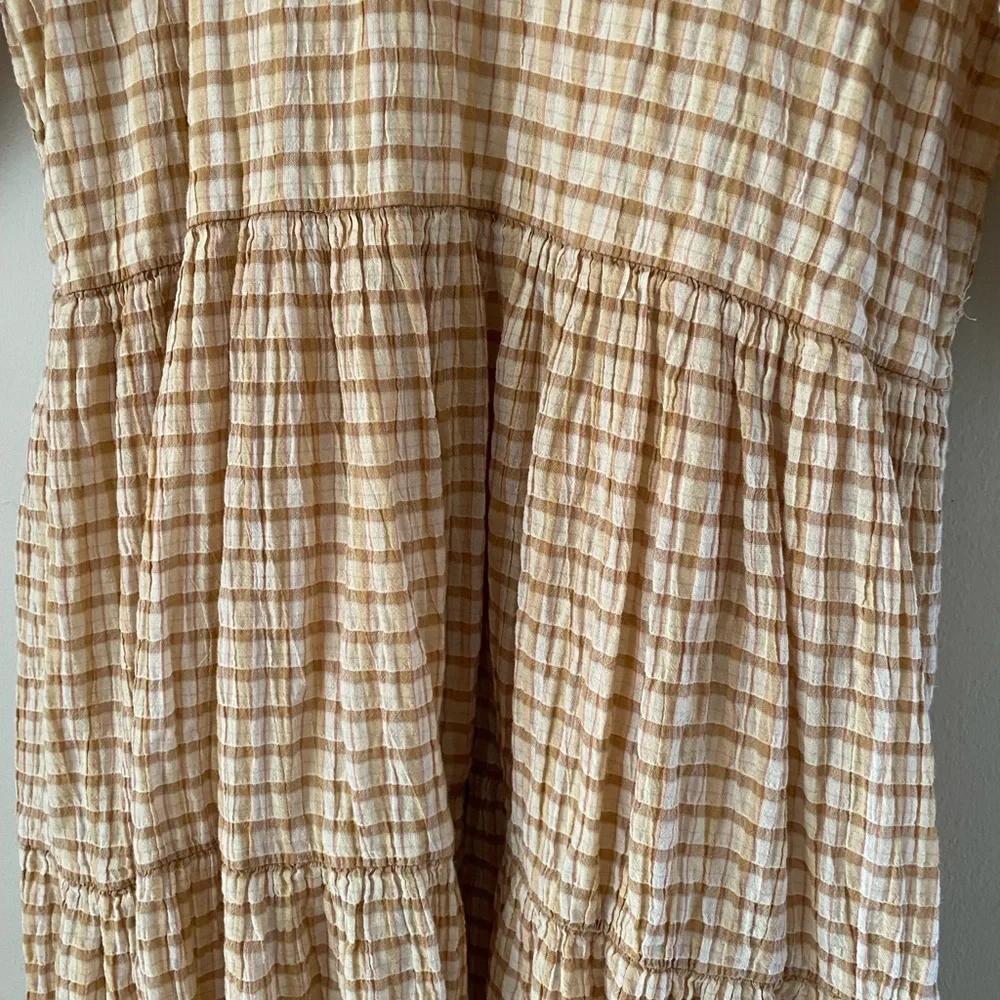 Bobbie Wren Boho Tiered Maxi Dress in Tan Check Print Large - Picture 3 of 9